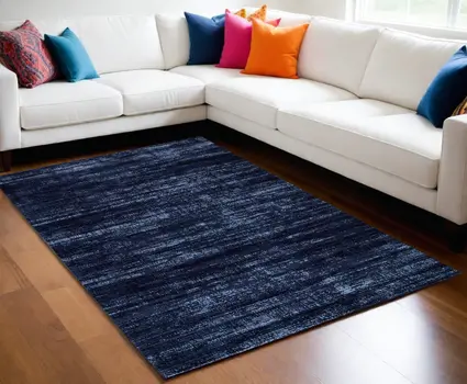 5' X 8' Black and Blue Power Loom Area Rug