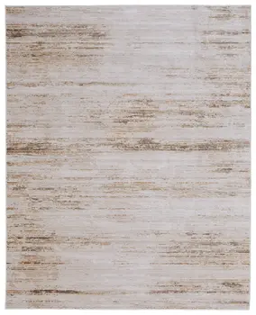 8' X 10' Ivory and Tan Abstract Power Loom Worn Faded Area Rug