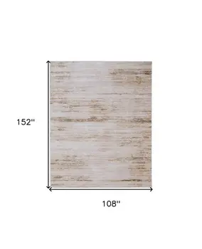 9' X 13' Ivory and Tan Abstract Power Loom Worn Faded Area Rug