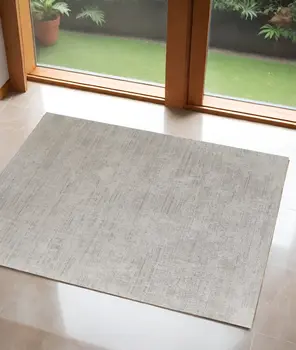 3' X 5' Ivory Abstract Hand Woven Worn Faded Area Rug