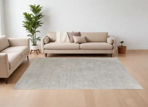 8' X 10' Gray and Ivory Abstract Hand Woven Worn Faded Area Rug