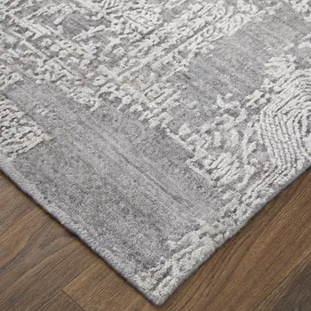 3' X 5' Gray Abstract Hand Woven Worn Faded Area Rug