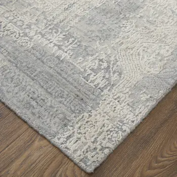 3' X 5' Gray and Silver Abstract Hand Woven Worn Faded Area Rug