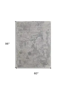 5' X 8' Gray and Silver Abstract Hand Woven Worn Faded Area Rug