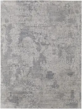 8' X 10' Gray and Silver Abstract Hand Woven Worn Faded Area Rug