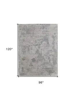 8' X 10' Gray and Silver Abstract Hand Woven Worn Faded Area Rug