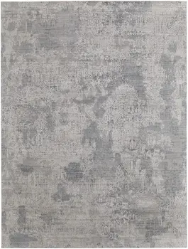 8' X 10' Gray and Silver Abstract Hand Woven Worn Faded Area Rug