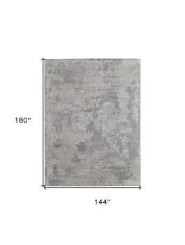 12' X 15' Gray and Silver Abstract Hand Woven Worn Faded Area Rug