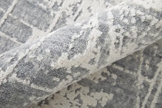 3' X 5' Gray and Silver Abstract Hand Woven Worn Faded Area Rug