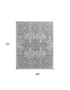 4' X 6' Gray and Silver Abstract Hand Woven Worn Faded Area Rug