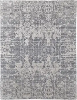 8' X 10' Gray and Silver Abstract Hand Woven Worn Faded Area Rug