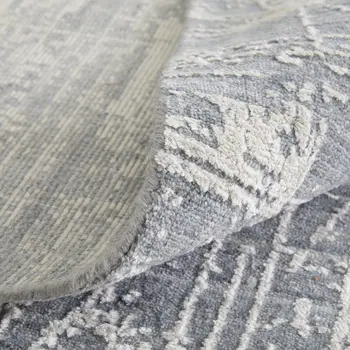 8' X 10' Gray and Silver Abstract Hand Woven Worn Faded Area Rug
