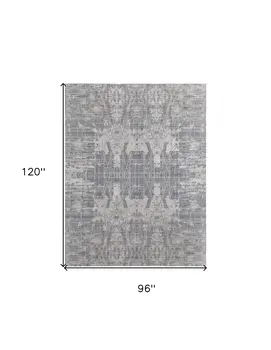 8' X 10' Gray and Silver Abstract Hand Woven Worn Faded Area Rug