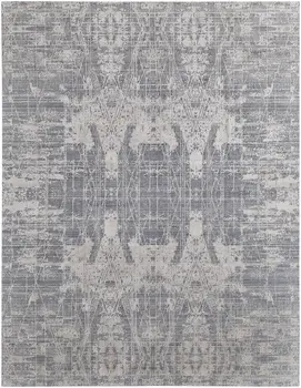 8' X 10' Gray and Silver Abstract Hand Woven Worn Faded Area Rug