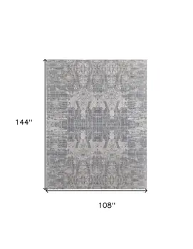 9' X 12' Gray and Silver Abstract Hand Woven Worn Faded Area Rug