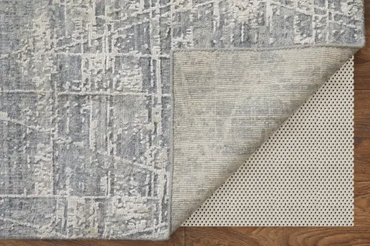2' X 3' Gray and Silver Abstract Hand Woven Worn Faded Area Rug