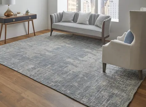 2' X 3' Gray and Silver Abstract Hand Woven Worn Faded Area Rug
