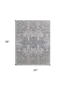 2' X 3' Gray and Silver Abstract Hand Woven Worn Faded Area Rug