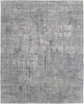 3' X 5' Gray and Silver Abstract Hand Woven Worn Faded Area Rug