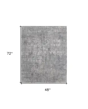 4' X 6' Gray and Silver Abstract Hand Woven Worn Faded Area Rug
