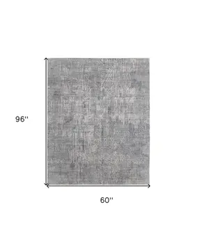 5' X 8' Gray and Silver Abstract Hand Woven Worn Faded Area Rug