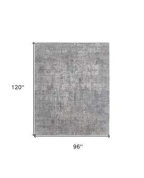 8' X 10' Gray and Silver Abstract Hand Woven Worn Faded Area Rug
