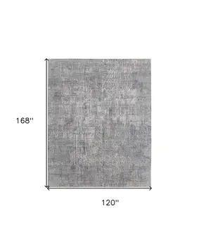 10' X 14' Gray and Silver Abstract Hand Woven Worn Faded Area Rug