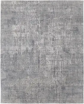 12' X 15' Gray and Silver Abstract Hand Woven Worn Faded Area Rug