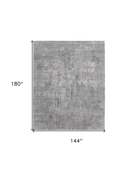 12' X 15' Gray and Silver Abstract Hand Woven Worn Faded Area Rug