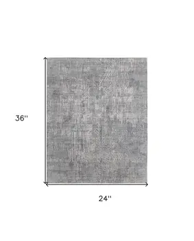 2' X 3' Gray and Silver Abstract Hand Woven Worn Faded Area Rug