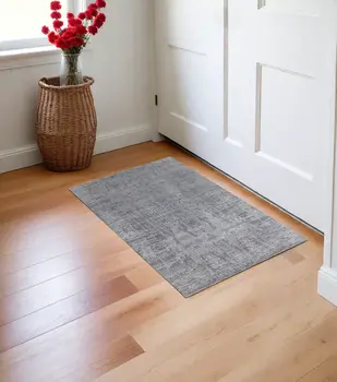 3' X 5' Gray and Silver Abstract Hand Woven Worn Faded Area Rug