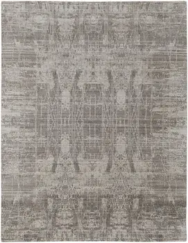 8' X 10' Gray and Silver Abstract Hand Woven Worn Faded Area Rug