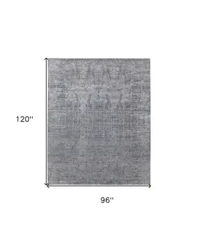8' X 10' Gray and Silver Abstract Hand Woven Worn Faded Area Rug