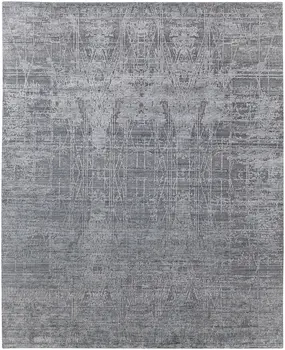 8' X 10' Gray and Silver Abstract Hand Woven Worn Faded Area Rug