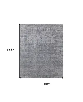 9' X 12' Gray and Silver Abstract Hand Woven Worn Faded Area Rug