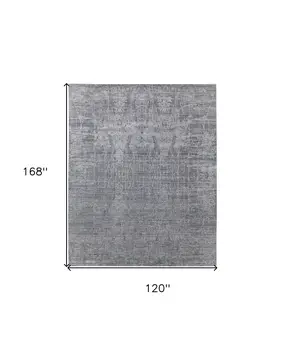 10' X 14' Gray and Silver Abstract Hand Woven Worn Faded Area Rug