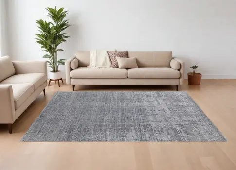 12' X 15' Gray and Silver Abstract Hand Woven Worn Faded Area Rug