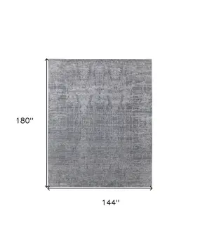 12' X 15' Gray and Silver Abstract Hand Woven Worn Faded Area Rug