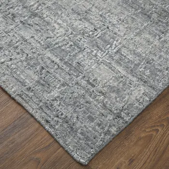2' X 3' Gray and Silver Abstract Hand Woven Worn Faded Area Rug