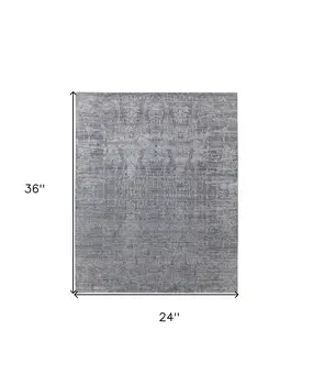 2' X 3' Gray and Silver Abstract Hand Woven Worn Faded Area Rug