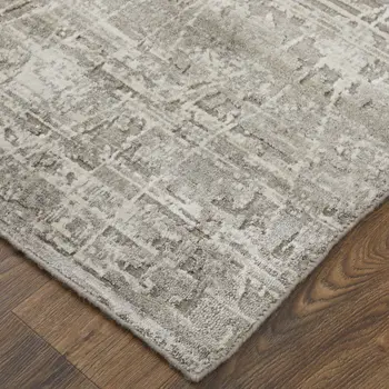3' X 5' Gray and Silver Abstract Hand Woven Worn Faded Area Rug