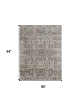 5' X 8' Gray and Silver Abstract Hand Woven Worn Faded Area Rug