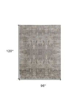 8' X 10' Gray and Silver Abstract Hand Woven Worn Faded Area Rug