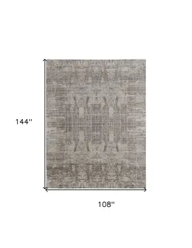 9' X 12' Gray and Silver Abstract Hand Woven Worn Faded Area Rug