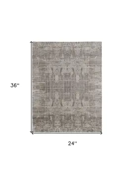2' X 3' Gray and Silver Abstract Hand Woven Worn Faded Area Rug