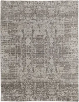 2' X 3' Gray and Silver Abstract Hand Woven Worn Faded Area Rug