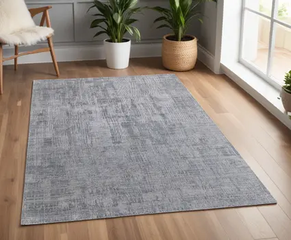 4' X 6' Light Blue and Silver Abstract Hand Woven Worn Faded Area Rug