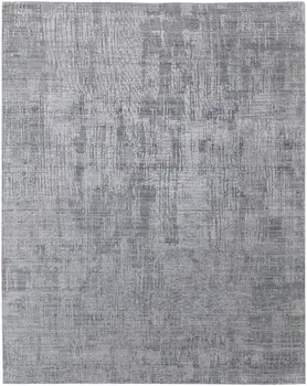 5' X 8' Light Blue and Silver Abstract Hand Woven Worn Faded Area Rug