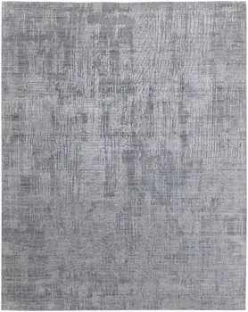 8' X 10' Light Blue and Silver Abstract Hand Woven Worn Faded Area Rug