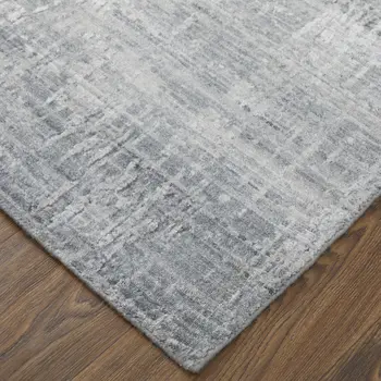 2' X 3' Light Blue and Silver Abstract Hand Woven Worn Faded Area Rug